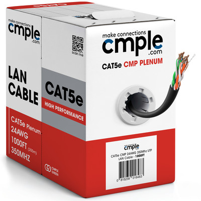Cat5e Ethernet Cable 1000ft CMP Plenum Solid 24AWG UTP High Speed In-Wall Bulk