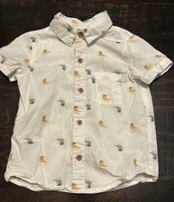 Tommy Bahama Button Up Short Sleeve Shirt White Dinosaur Print Size 4T