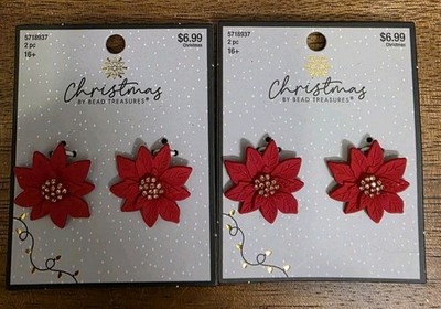 4 Bead Treasures Poinsettia Bloom Dangle Bead Hobby Lobby NEW 1'' Jewelry Making
