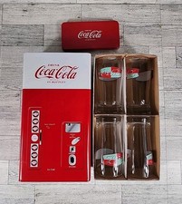Juego de vasos Coca Cola 1999 8 oz con máquina expendedora de Coca-Cola estuche de lata de colección 4 piezas bebida