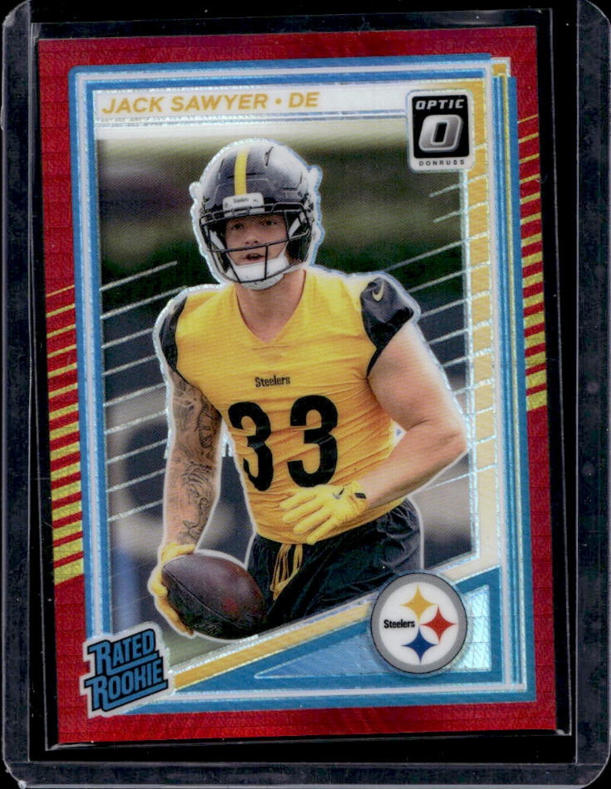2025 Panini Donruss Optic Jack Sawyer Rated Rookie Red Hyper Prizm #220 Steelers