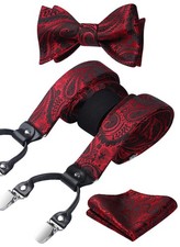 Suspenders for Men Red Suspender and Bow Tie Set Burgundy Paisley Adjustable ...