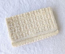 Vtg 60s Richere Evening Bag Cream Glass Beaded Sequin Rectangle Stunning