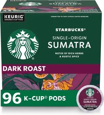 Starbucks K-Cup Coffee Pods, Dark Roast, Sumatra for Keurig Brewers, 96 pods