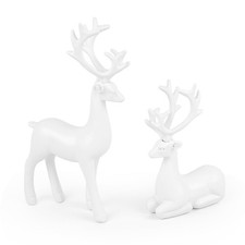 2 Pcs Christmas Resin Deer Statue Reindeer Figurines Elk Statues Deer Decorat...