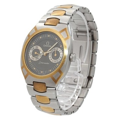 OMEGA Seamaster Polaris Daydate 396 1222 YG Gray Dial Quartz Watch