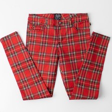Y2K Tripp NYC Red Plaid Skinny Pants Womens 29x9 Punk Gothic Emo Alt NEW