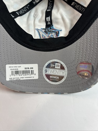 New Era Women's Miami Marlins White Active 9Twenty Adjustable Hat Cap NEW - Picture 5 of 7
