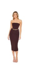 NOOKIE SCANDAL MIDI DRESS - IN CHOCOLATE / NUDE HALF CHAIN BELT SIZE SMALL