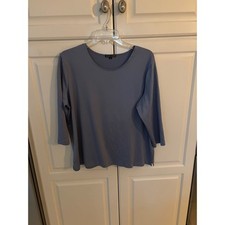 A'NUE LIGNE Women Blue 3/4 Sleeve Scoop Neck Tactel Lycra Top Size L2 USA Made