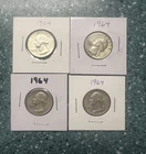 Lot Of 4 Washington Quarters Silver Coins $ 1.00 US Very Nice Coins  1964 CC 103