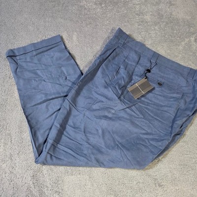 Hart Schaffner Marx Mens 38 Dress Trousers Blue Silk Viscose Pleated Cuffed New