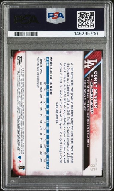 2016 Topps #85 Corey Seager Rookie Auto PSA Authentic view 2