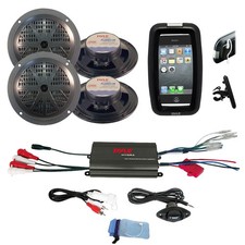 Pyle Outdoor Offroad Bike Set 4 Black Speakers, 800W 4CH iPod Input Amplifier