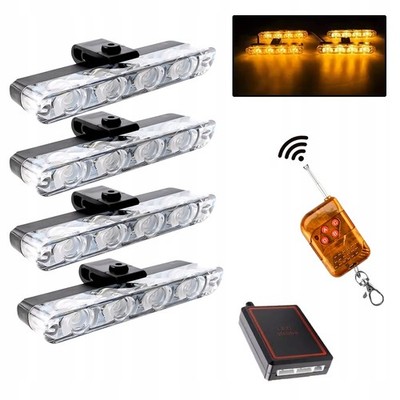 4x LED-Warnleuchte, orange, blinkend, mit Fernbedienung und Stroboskopfunktion i