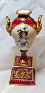Antique Royal Vienna 7" Urn Cherubs Beautiful Woman