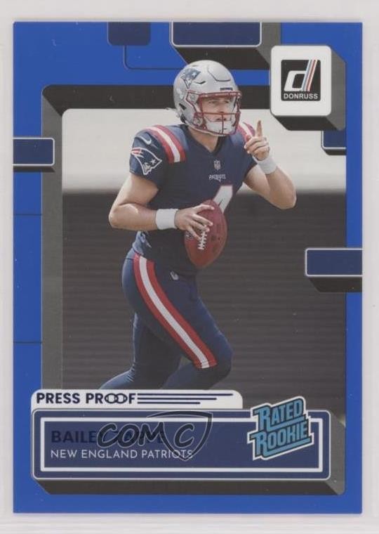 2022 Panini Donruss Rated Rookie Press Proof Blue Bailey Zappe #329 19o9