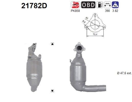 Catalyseur AS 21782D pour OPEL 5854440 avec structure interne en monolithe céramique
