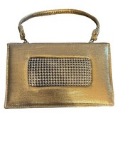 Vintage Gold Evening Clutch Purse With Rhinestone Accent For Formal Events