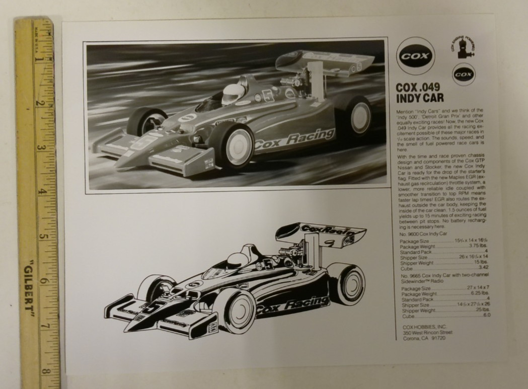 Rare Cox Hobbies #5 Cox .049 Indy Car Black & White Photograph
