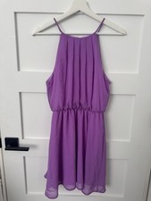 Windsor Lilac Chiffon Halter Mini Dress SZ S Pleated Front Elastic Waist Purple