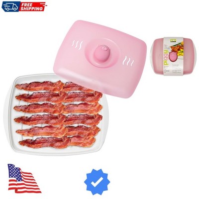 Piggy Microwave Bacon Grooved Cooking Tray with Splatter Lid, Holds 4-5 Strip...