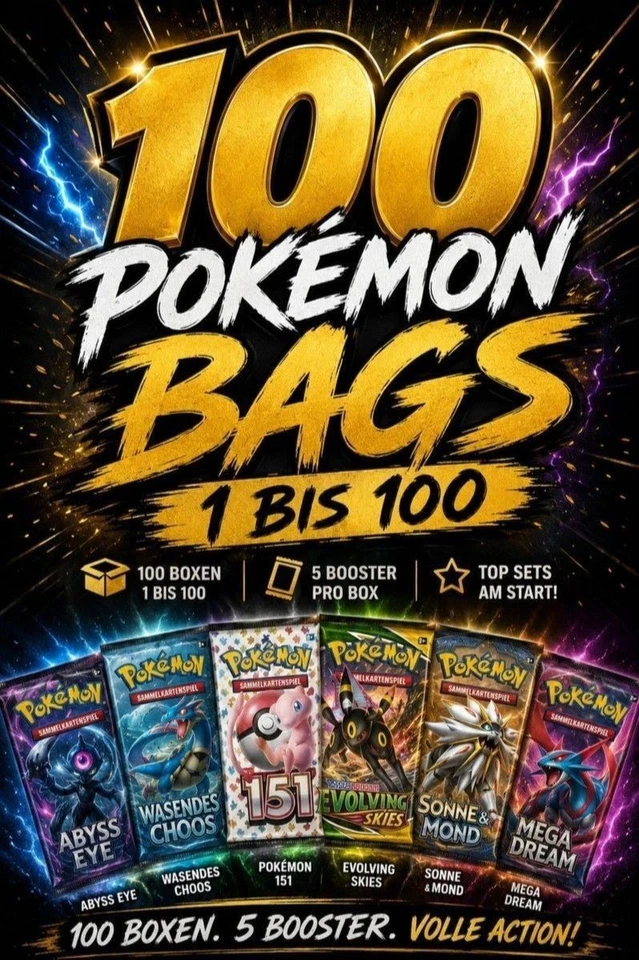 100 Pokémon Bags mit Drachenwandel, 151, Sonne & Mond, Wachsendes Chaos etc