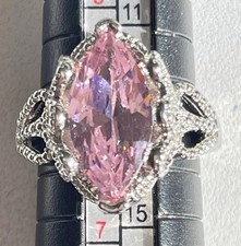 Vintage Pink Glass Marquise Stone In Sterling Silver Ring