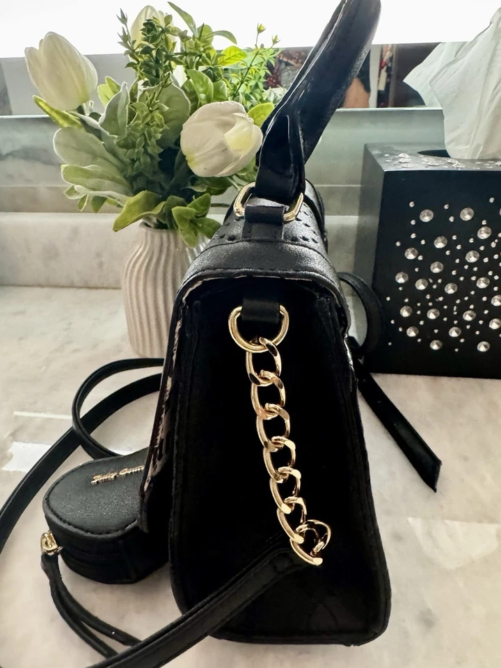 Juicy Couture Black Embossed Crossbody Handbag with Heart Coin Purse New - Image 4 of 4