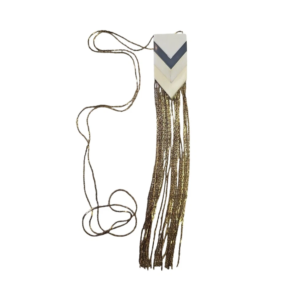 COLLAR COLGANTE DE CUERNO Y HUESO MULTITONO DISEÑO CHEVRON CAPAS ESLABÓN DE CADENA DE LATÓN