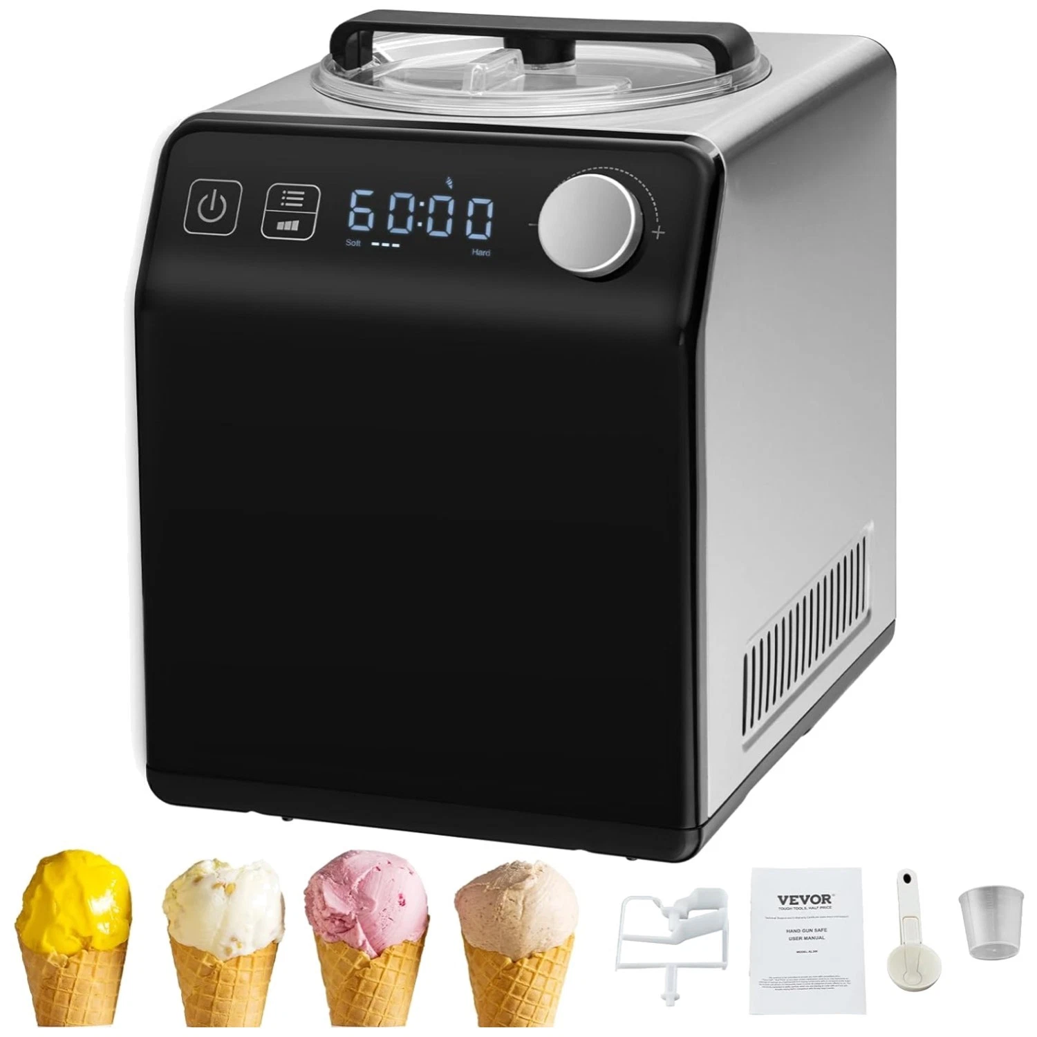 Automatic Ice Cream Maker 2 Quart Compressor Stainless Steel