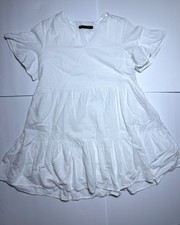 FANCYINN V-neck Women’s Tiered mini Dress Size M. White.