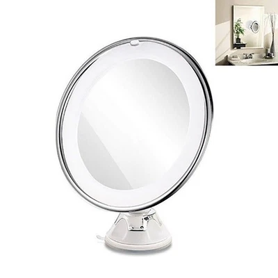 SPECCHIO TRUCCO LUCE LED VENTOSA ZOOM 10X MAKEUP TRUCCO FELSSIBILE BAGNO 17CM - Imagen 1 de 4