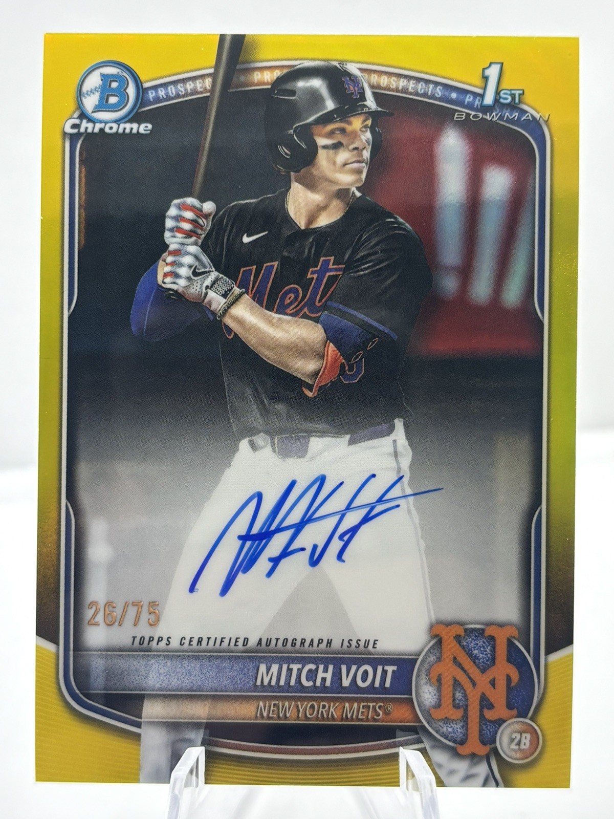 Mitch Voit 2025 Bowman Draft Chrome 1st True Yellow Refractor Auto /75