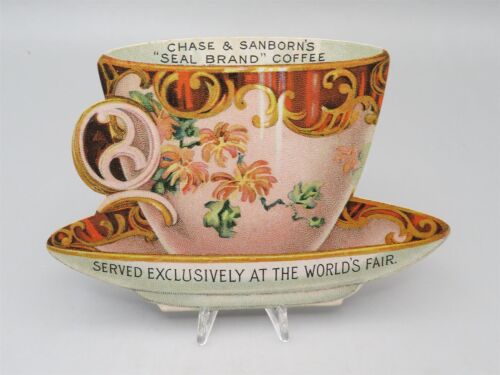 Tasse à café découpée de marque Chase & Sanborn Seal en forme de carte d'échange victorienne - Photo 1 sur 2