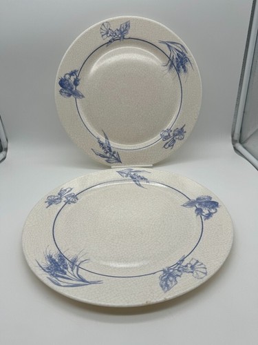 Vintage Set of 2 Arcopal Blue & White Floral Crackle Round Dinner Plate 12 5/8"