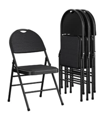 XL Black Folding Chair with Foam Seat 4 Pack Sturdy Cheap Durable Padded Cushion