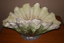 Vintage 1950s HEDI SCHOOP Gold & Green SEASHELL * Scalloped Shell Vase LARGE 13"