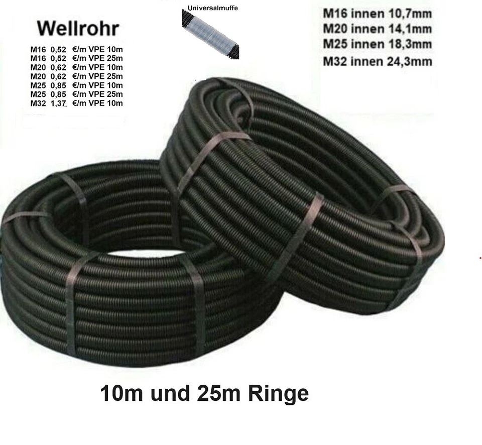 GEWISS Elektrorohr Flexibles-Wellrohr Leerrohr Schutzrohr Betonfest Rohr 10m 25m