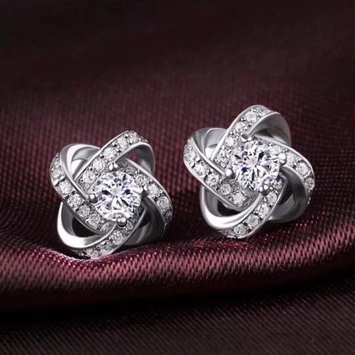 Crystal Swirl Stone Earrings Stud 925 Sterling Silver Women Jewellery Gift UK - Picture 2 of 4