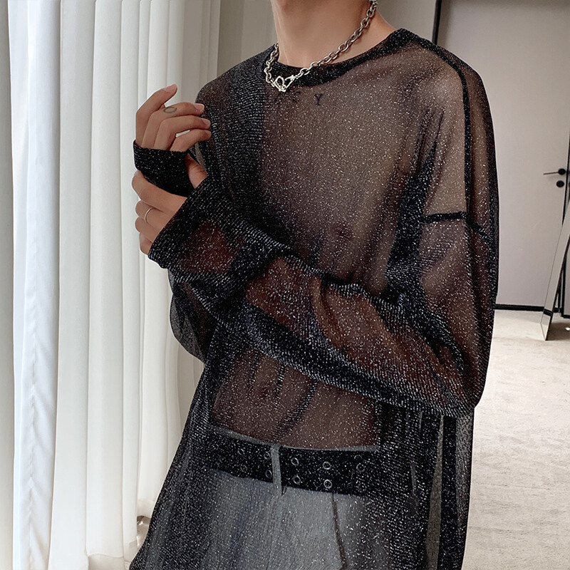 black glitter mesh top