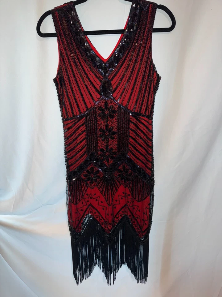 1920s Gatsby Sequin Fringed Flapper Dress with headpiece - Size Small - Image 2 of 3