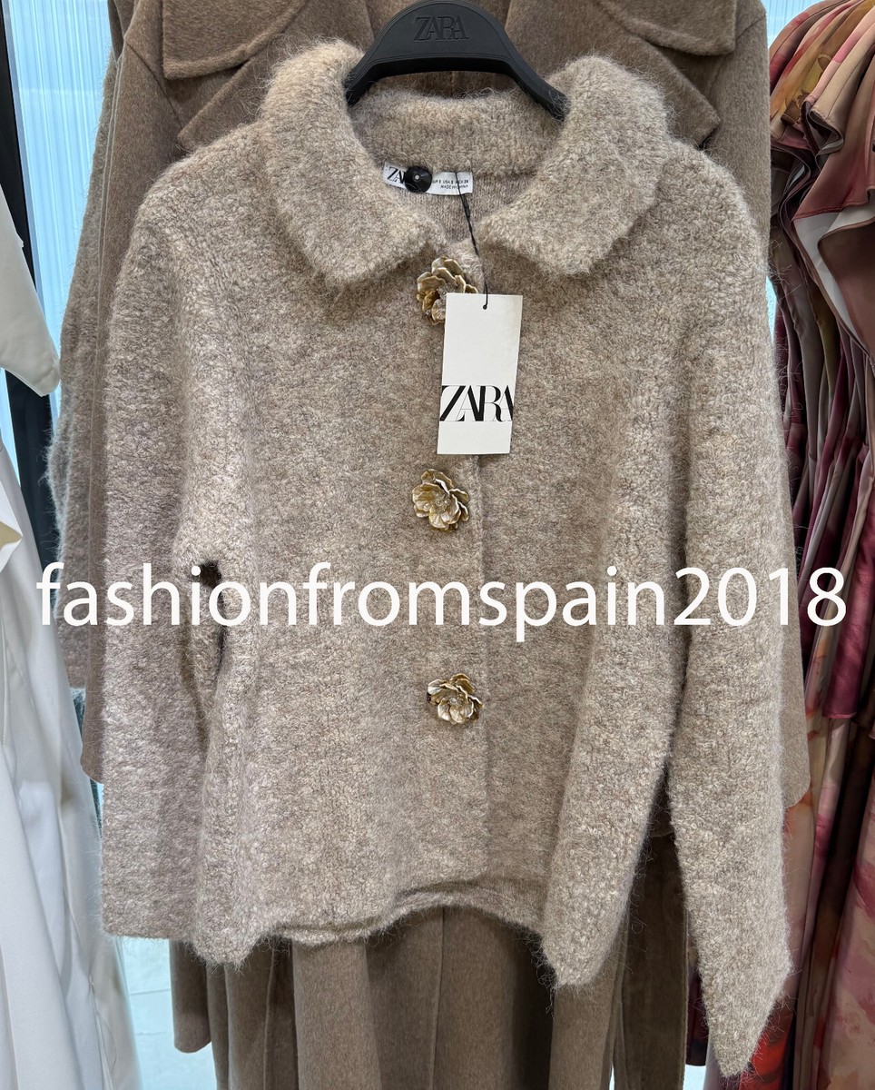 ZARA NEW WOMAN FAUX FUR KNIT JACKET WITH FLOWER BUTTONS MINK ZARA NEW WOMAN FAUX FUR KNIT JACKET WITH FLOWER BUTTONS MINK