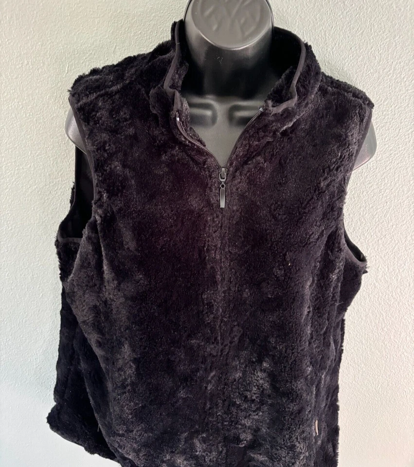 Chaleco de piel sintética Laura Ashley para mujer talla grande negro completo con cremallera forrada capas Foto 2 de 4