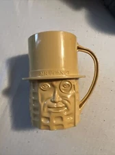 Vintage Mr Peanut 4" Tan Plastic Handled Cup 1950's Made In USA, MCM 