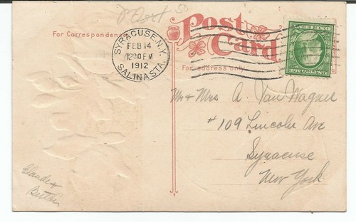 Valentine Roses Colonial Couple Posted 1912 Vintage Postcard - Picture 2 of 2