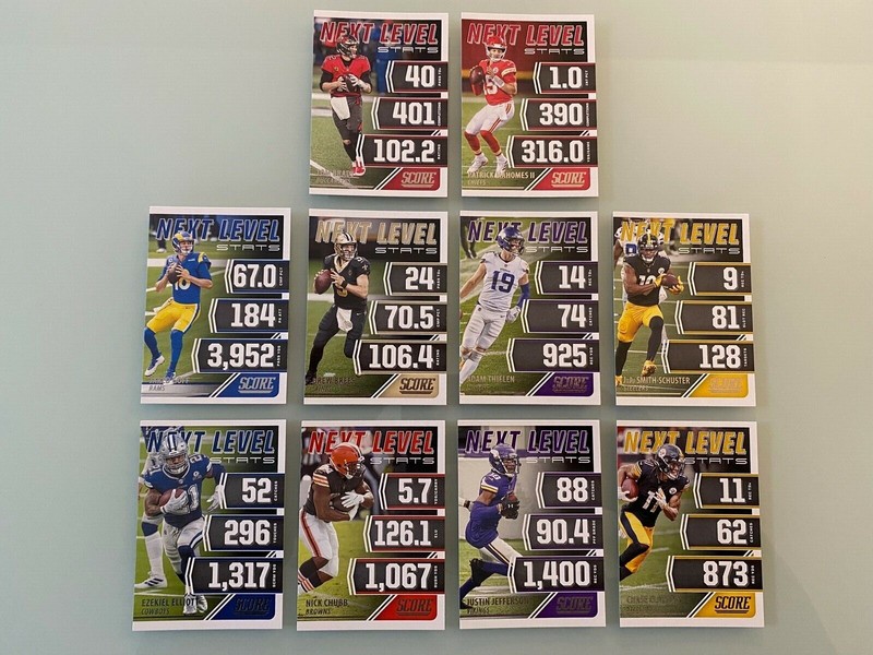 2021 Score Next Level Stats (Brady, Mahomes, Chubb, Brees) Lot of (10) NM/MT