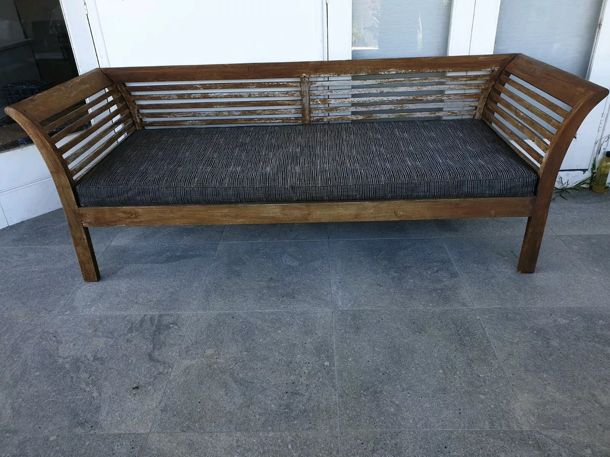 Balinese Day Bed outdoor use with made to measure outdoor cushion.Paint stain