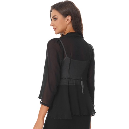 Womens See-through Chiffon Cardigan Open Front Asymmetrical Hem Loose Cover Ups - Picture 14 of 52