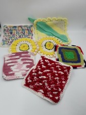 Vintage Crocheted Pot Holders Set Of 7 Variety Used Kitchen Display
